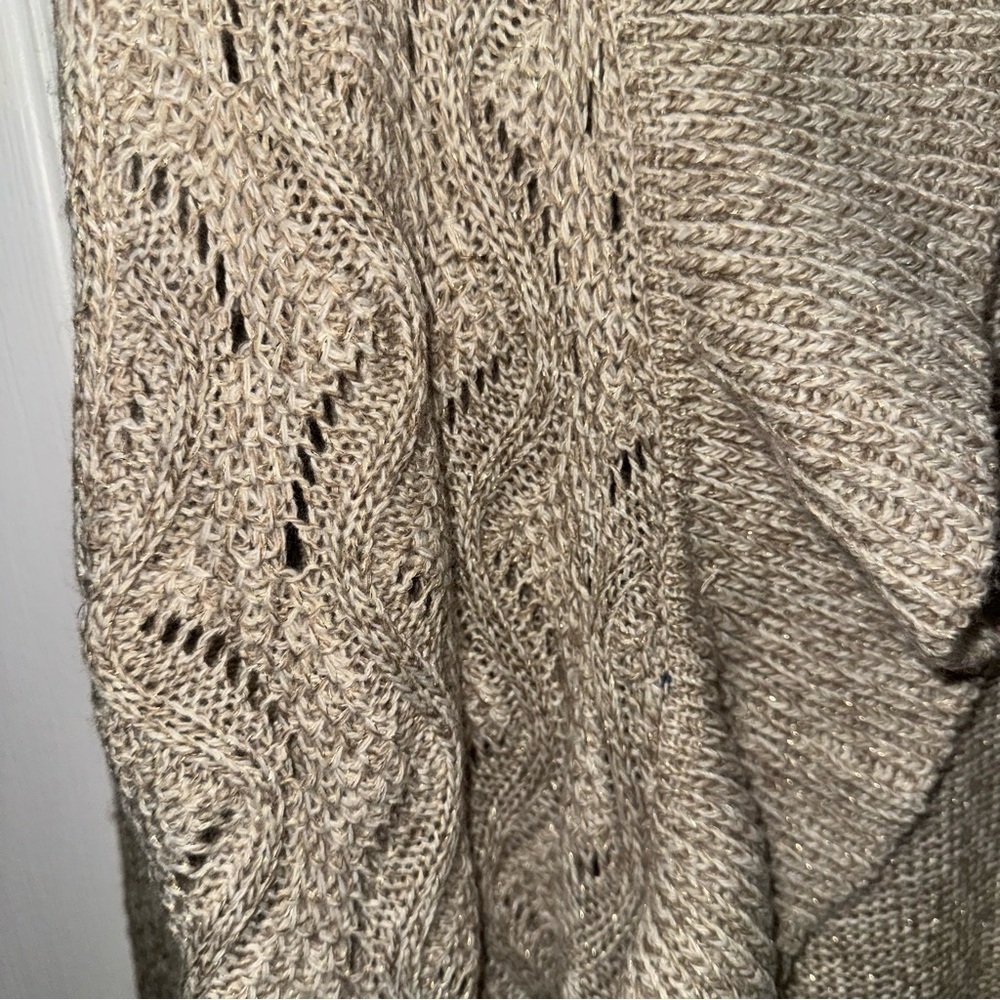 Covington Women's XL Open Front Ruffle Cardigan Oatmeal Beige Metallic Knit - Picture 6 of 15